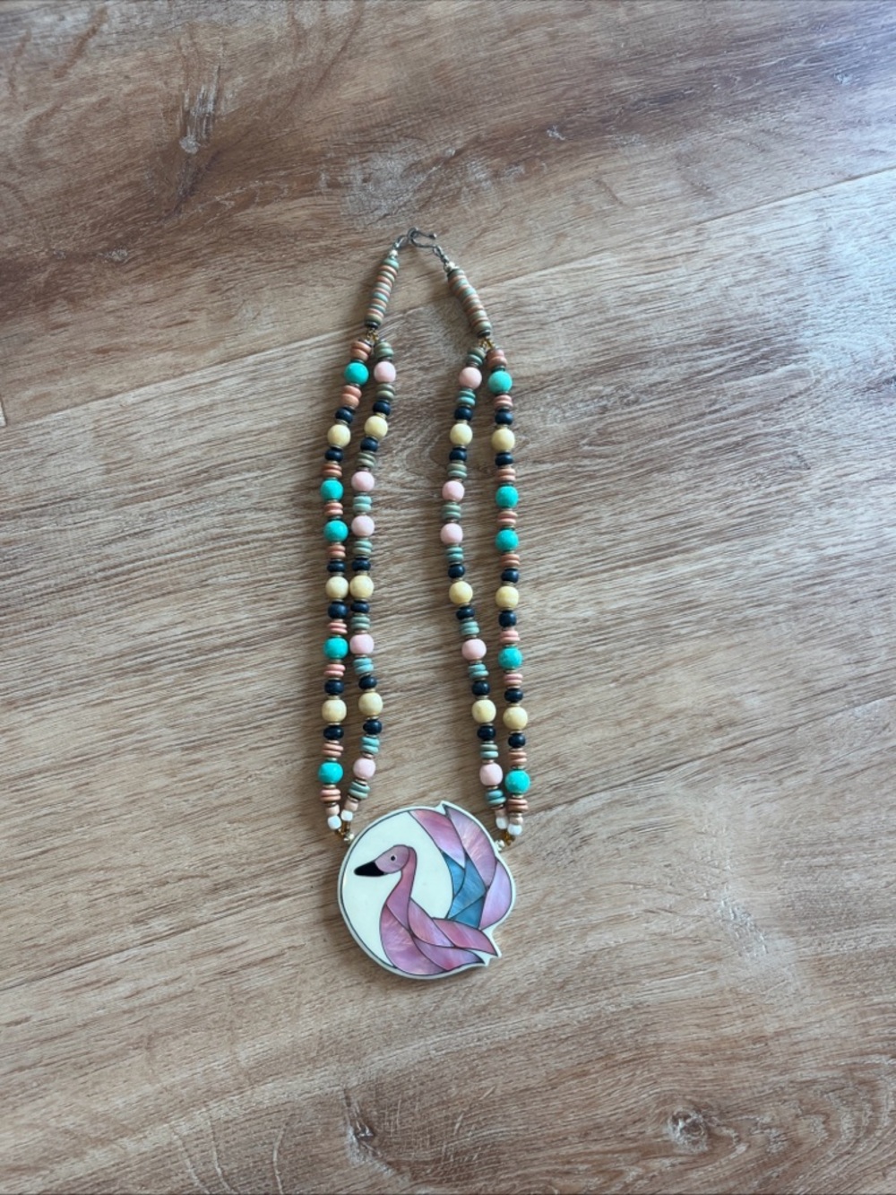 Lee Sands Beaded and Shell  Flamingo Pendant Necklace 23"